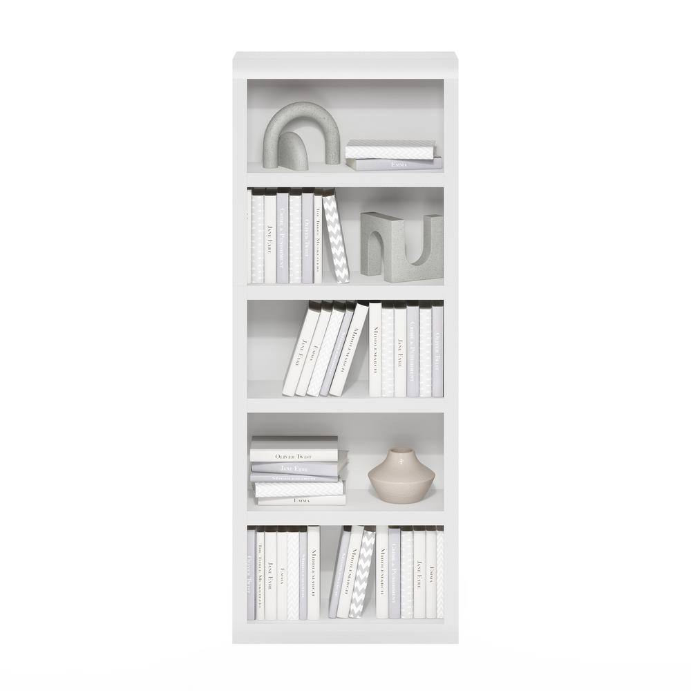 White 5-Tier Composite Wood Open Shelf Bookcase