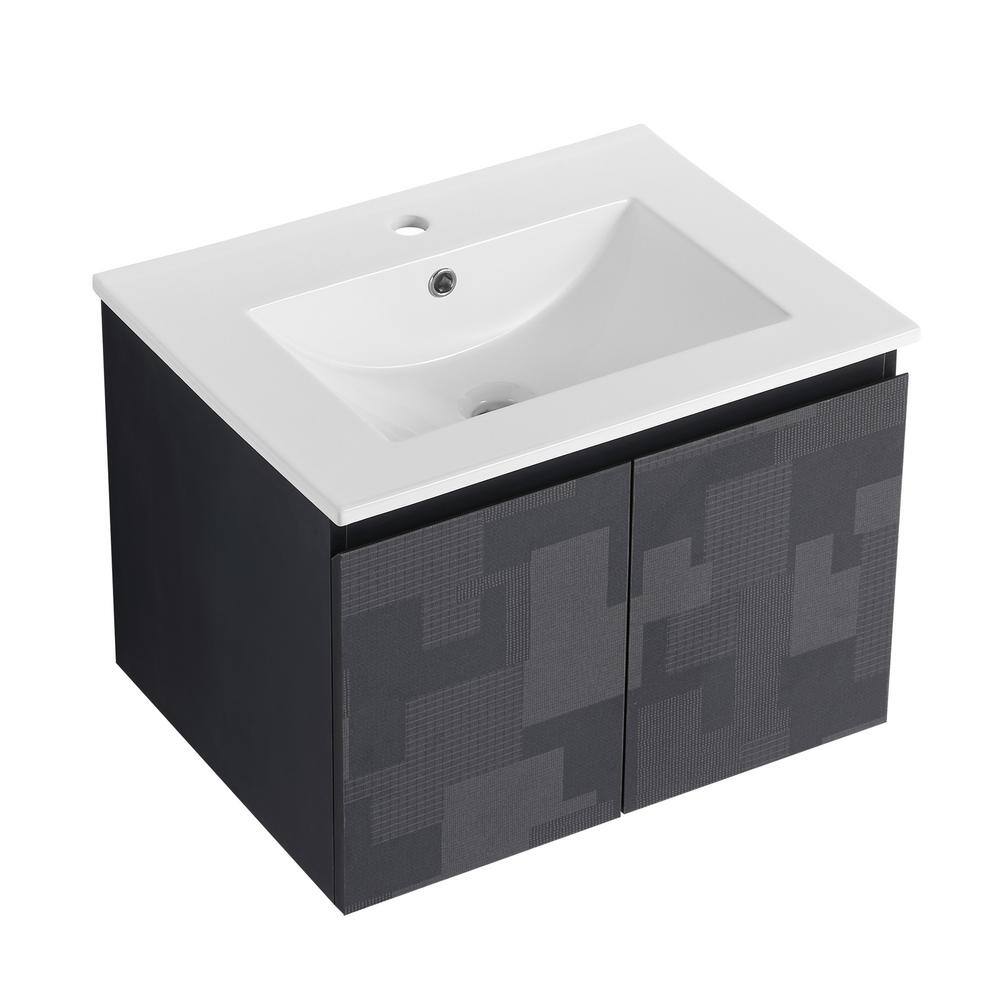 24 in. W x 18.3 in. D x 17.3 in. H Single Sink Wall Mounted Bath Vanity in Black Tetris Pattern with White Ceramic Top price history on PriceWatchPro