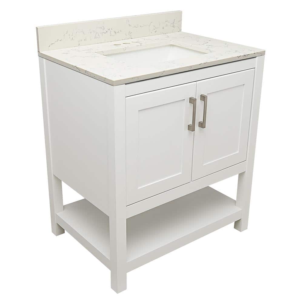 Tufino 31'' White Freestanding Bathroom Vanity with Carrara Marble Top