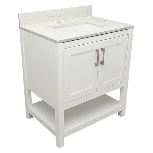 Amluxx Tufino 31 in. W x 22 in. D Bath Vanity in. White with Quartz Stone Vanity Top in Lyra White with White Basin
