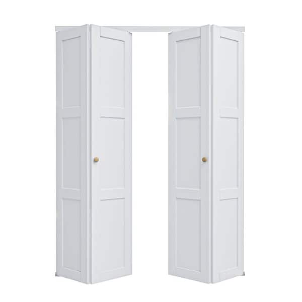 60 in. x 96 in. 3-Lite Solid Core Panel White Primed Composite MDF Interior Closet Bi-fold Door with Hardware Kit