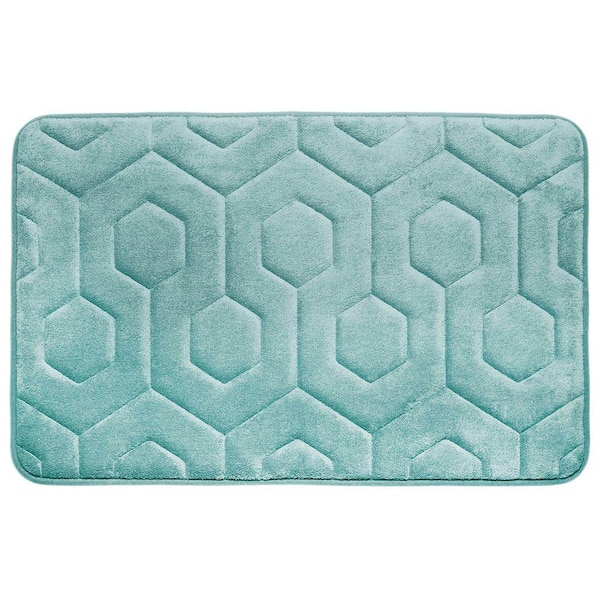 BounceComfort Hexagon Aqua 20 in. x 34 in. Memory Foam Bath Mat