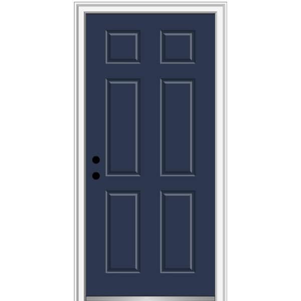 MMI DOOR 30 in. x 80 in. Right-Hand Inswing Classic 6-Panel Painted Blue Fiberglass Smooth Prehung Front Door on 4-9/16 in. Frame