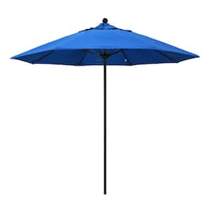 9 ft. Black Aluminum Commercial Market Patio Umbrella with Fiberglass Ribs and Push Lift in Royal Blue Olefin