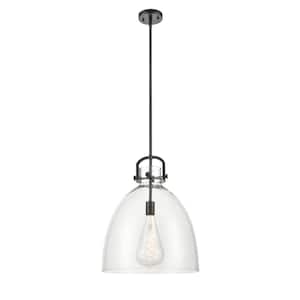 Newton Bell 1-Light Matte Black Shaded Pendant Light with Clear Glass Shade