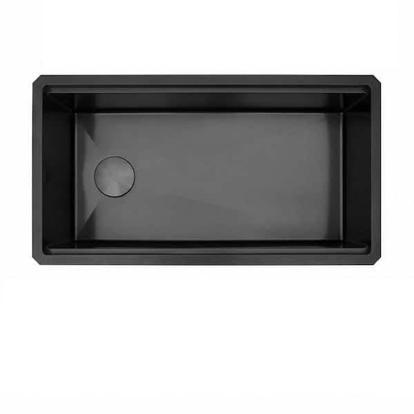 33 in. x 18 in. Black Undermount Kitchen Sink, 16 Gauge Stainless Steel Single Bowl Workstation Sink Modern Kitchen Sink