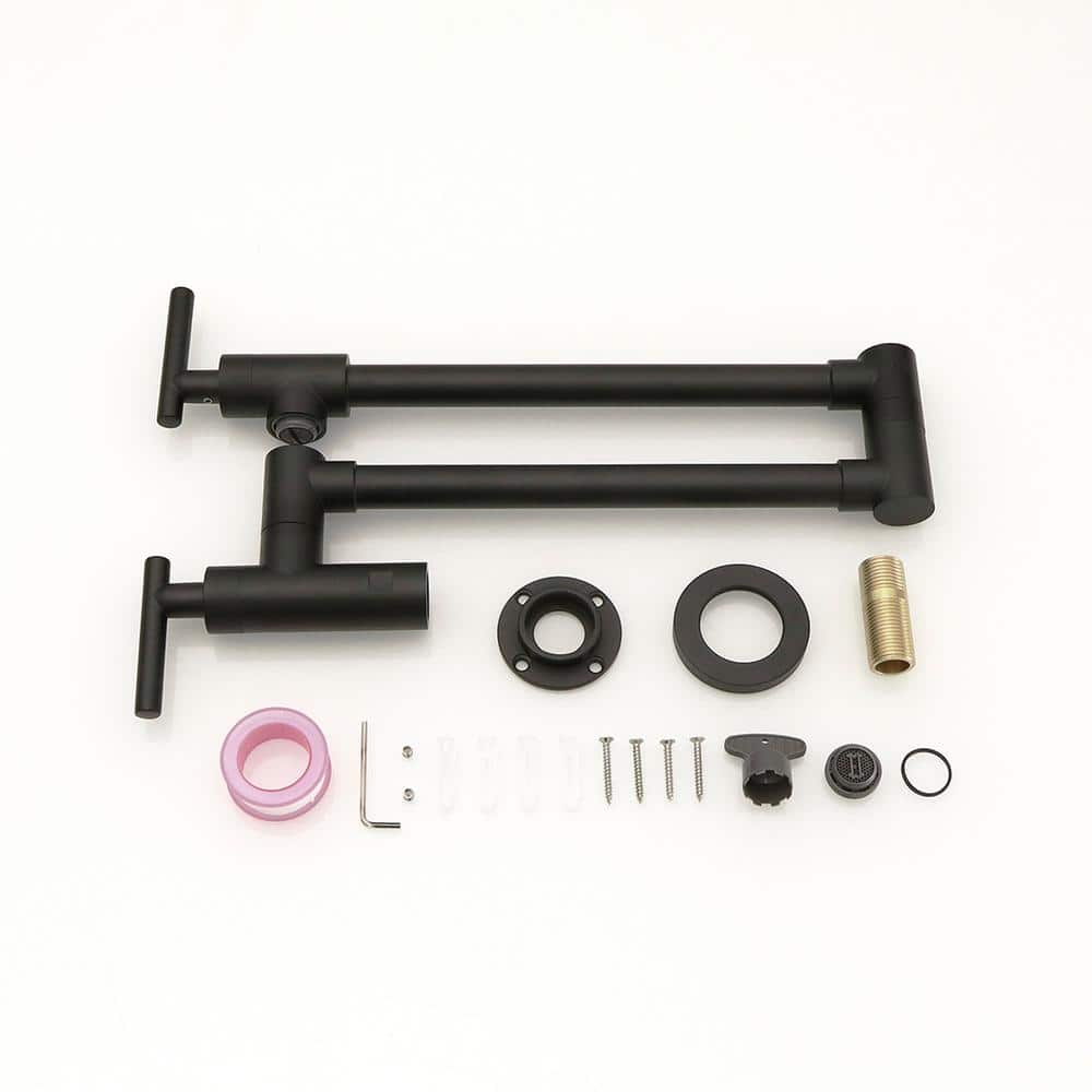 Matte Black Brass Wall-Mounted Pot Filler Faucet with Dual Joint Swing Arm