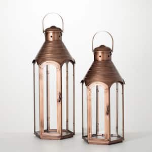 21.75 in. and 25.75 in. Fancy Copper Outdoor Lanterns Set of 2, Metal