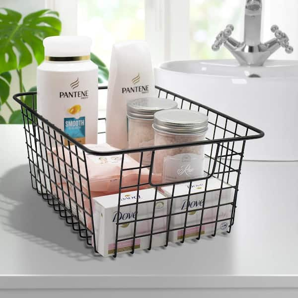 mDesign Metal Wire Stackable Food Storage Bin Basket - 2 Pack - Black/Natural