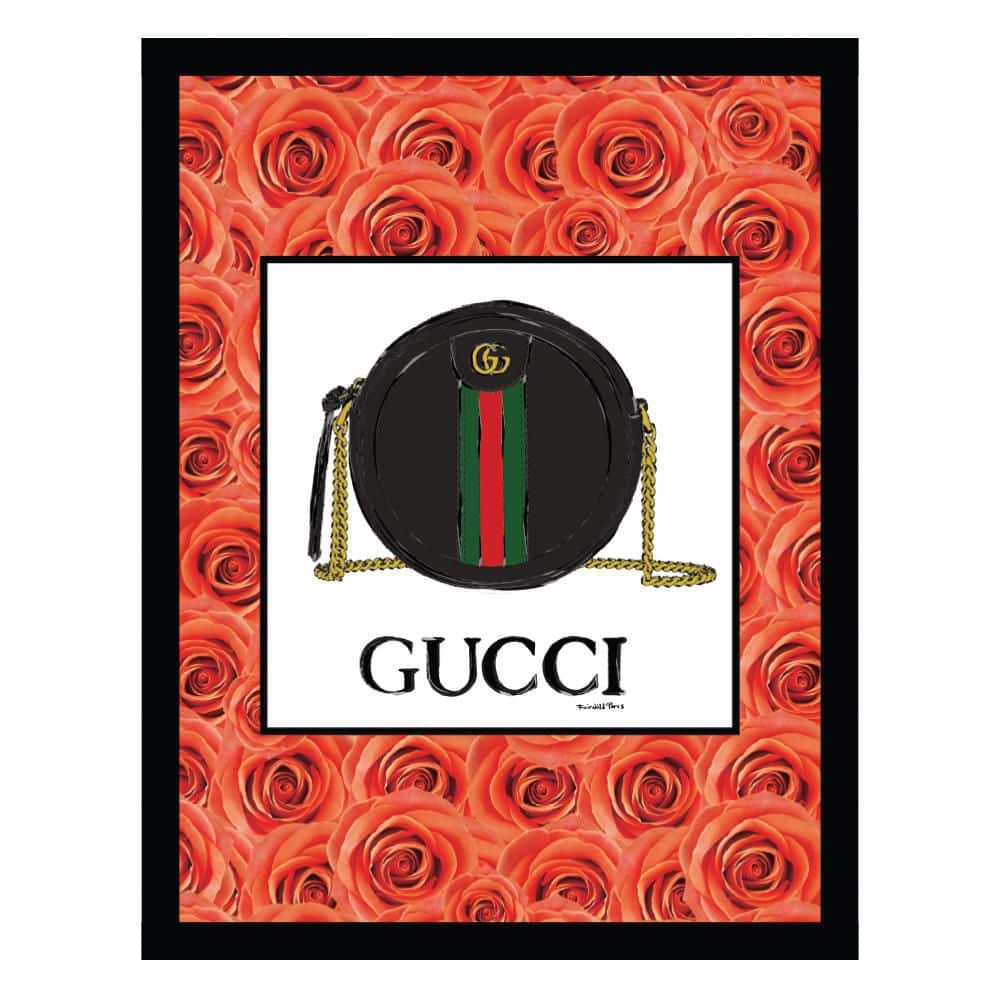Glamorous Gucci Purse Print with Red Rose Frame
