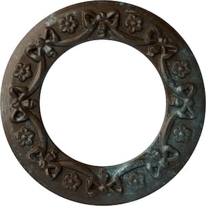 7/8 in. x 12-1/4 in. x 12-1/4 in. Polyurethane Ribbon with Bow Ceiling Medallion, Bronze Blue Patina