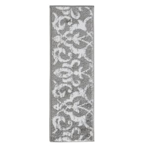 Floral Collection Gray 9 in. x 28 in. Polypropylene Stair Tread Cover (Set of 13)