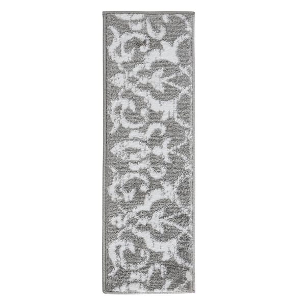SUSSEXHOME Floral Collection Gray 9 in. x 28 in. Polypropylene Stair Tread Cover (Set of 13)