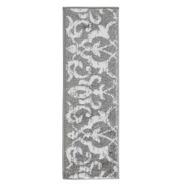 SUSSEXHOME Floral Collection Gray 9 in. x 28 in. Polypropylene Stair Tread Cover (Set of 15)