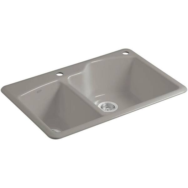 KOHLER Wheatland Drop-in Cast-Iron 33 in. 2-Hole Double Bowl Kitchen Sink in Cashmere