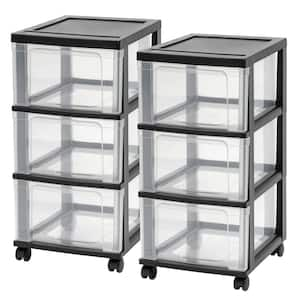 3-Drawer Plastic Wheeled Storage Cart in Black (2-Pack)