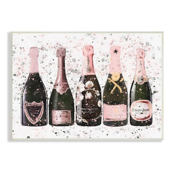 Stupell Industries "Chic Pink Rose Bottles Modern Fashion Splash" by Amanda Greenwood Unframed Drink Wood Wall Art Print 10 in. x 15 in.