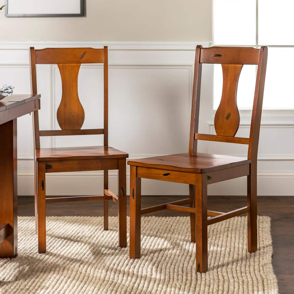 Rustic Wood Dining Chairs, Set of 2 - Dark Oak -  Walker Edison Furniture Company, HDHH2DO