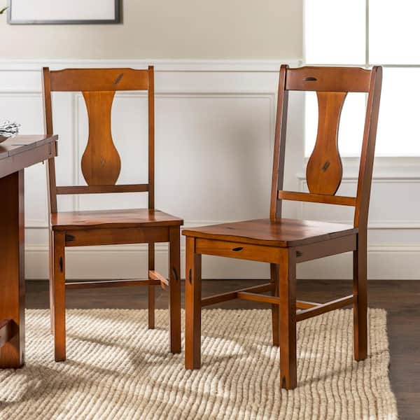 Walker Edison Furniture Company Rustic Wood Dining Chairs, Set of 2 - Dark Oak
