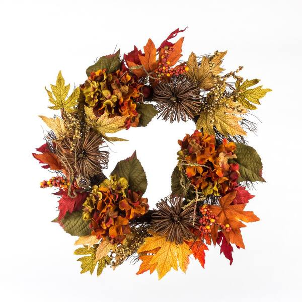 Home Accents Holiday 22 in. Artificial Harvest Wreath with Hydrangeas