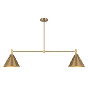 Breegan Jane by Savoy House Pharos 2-Light Noble Brass Linear Chandelier with Metal Brass Shades