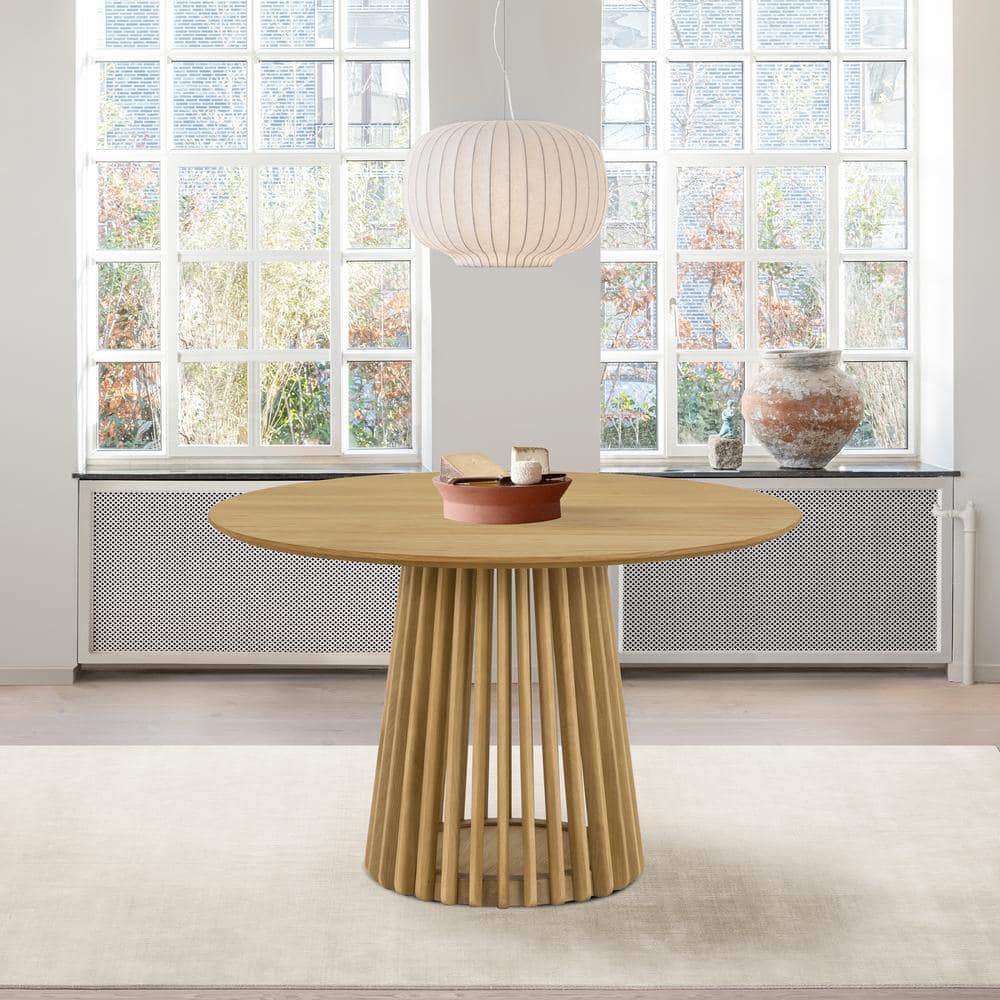 Pasadena Contemporary Brown Natural Oak Wood Veneer 47 in. Pedestal Base Ro