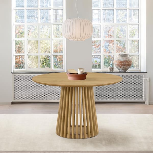 Armen Living Pasadena Contemporary Brown Natural Oak Wood Veneer 47 in. Pedestal Base Round Dining Table - Seats 4