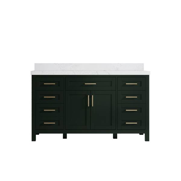 Willow Collections Cambridge 60 in. W x 22 in. D x 36 in. H Single Sink Bath Vanity in Dark Green with 2 in. Empira Quartz Top