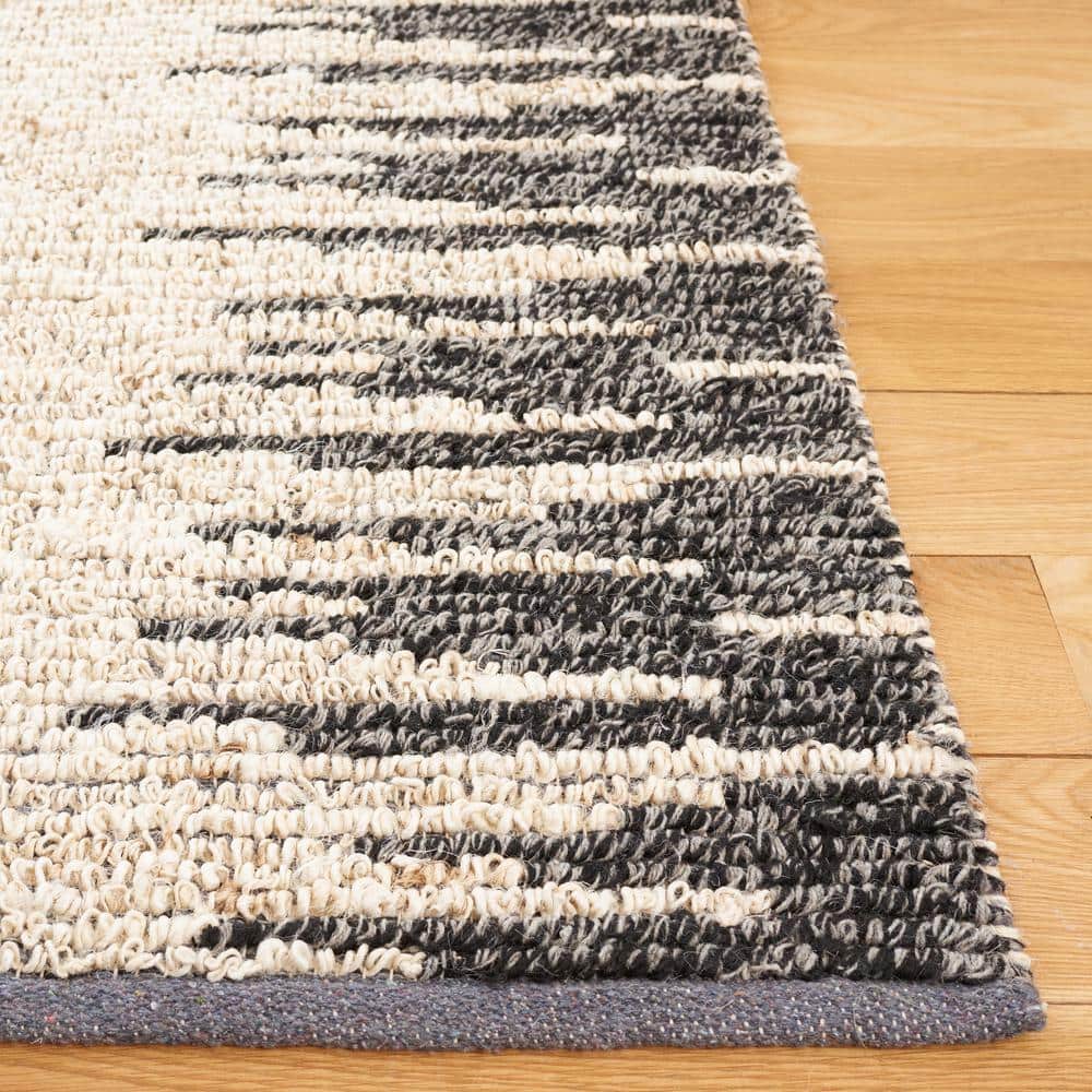 Bleach and Black Handmade Jute Wool Square Area Rug 6'x6'