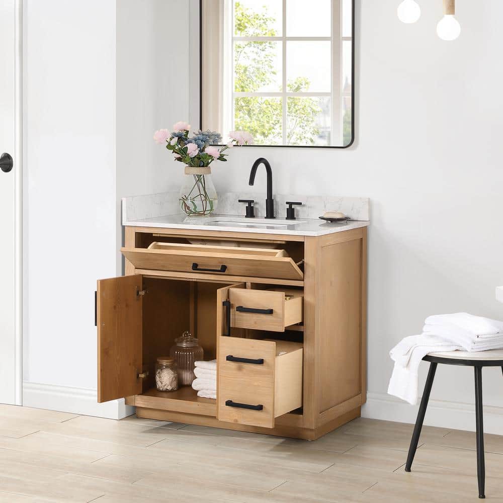 Gavino 36" Light Brown Wood Vanity with Composite Stone Top