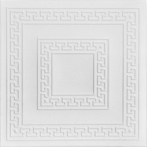 A La Maison Ceilings Greek Key 1.6 ft. x 1.6 ft. Glue Up Foam Ceiling Tile in Plain White (21.6 sq. ft./case)