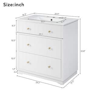 30 in. W x 18 in. D x 34 in. H Single Sink Bath Vanity in White with White Ceramic Top and 2-Drawers