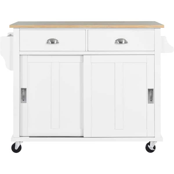 White Wood 50.3 in. Kitchen Island Set with Drop Leaf and 2