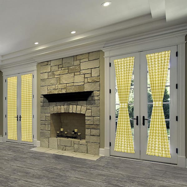 Buffalo Check 25 in. W x 72 in. L Polyester/Cotton Light Filtering Door Panel and Tieback in Yellow