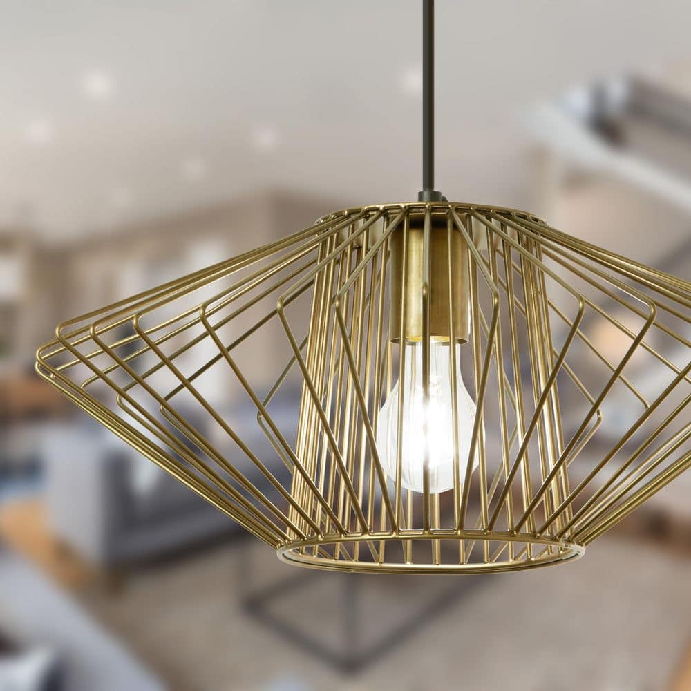 Madison 40-Watt 1-Light Gold Cage Pendant Light with Metal Shade price history on PriceWatchPro