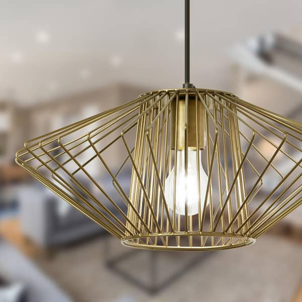 River of Goods Madison 40-Watt 1-Light Gold Cage Pendant Light with Metal Shade