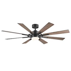 60 in. Indoor Matte Black and Oak 8-Blade Ceiling Fan with LED Light and with Remote Included