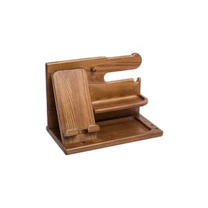 6 in. W x 7.3 in. H Light Brown Wood Phone Docking Station, Desk Accessories & Workspace Organizer