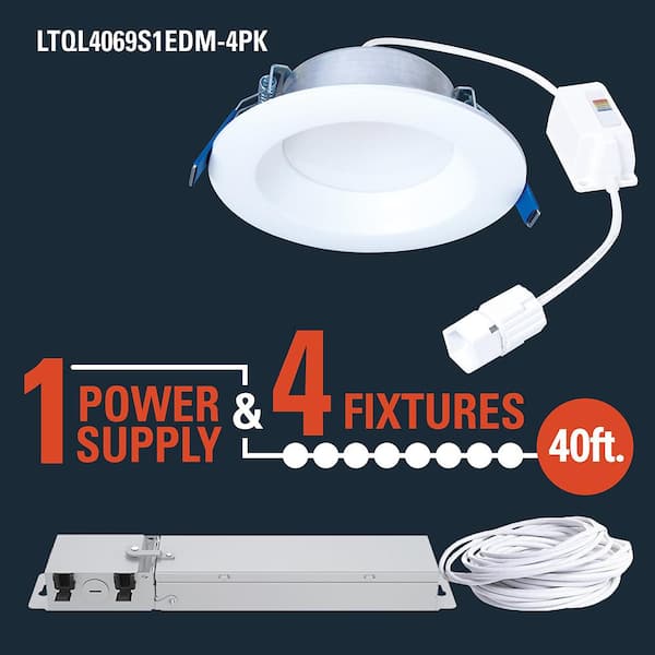 QuickLink Low Voltage, 4 in. Selectable CCT 2700-5000K, 600 Lumens, Recessed Canless LED Starter Kit-4pack, Dimmable