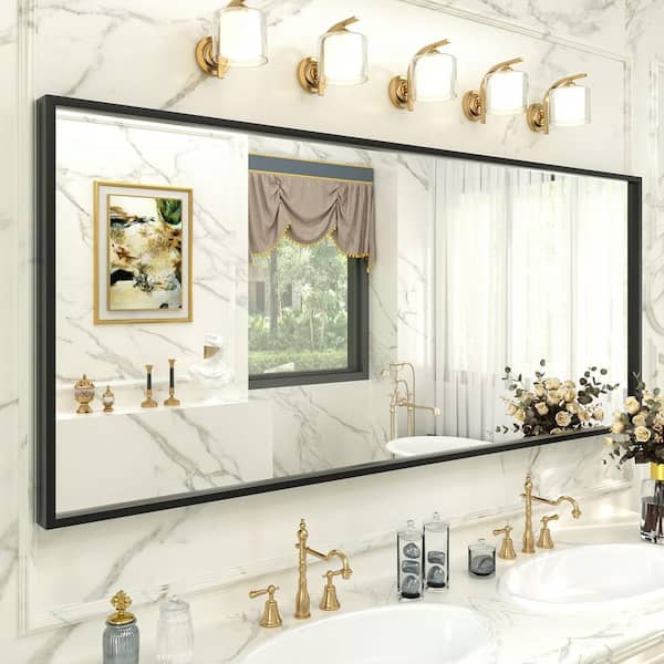 72 in. H x 32 in. W Rectangular High-Definition Aluminum Alloy Framed Tempered Glass Wall Decor Mirror in Matte Black