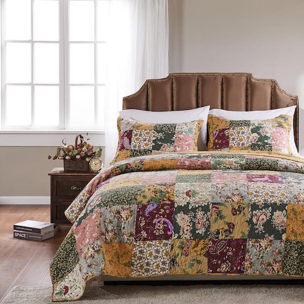Greenland Home Fashions Antique Chic 3-Piece Multicolored Queen Quilt Set