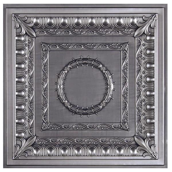 uDecor Royal 2 ft. x 2 ft. Lay-in or Glue-up Ceiling Tile in Antique Nickel (40 sq. ft. / case)