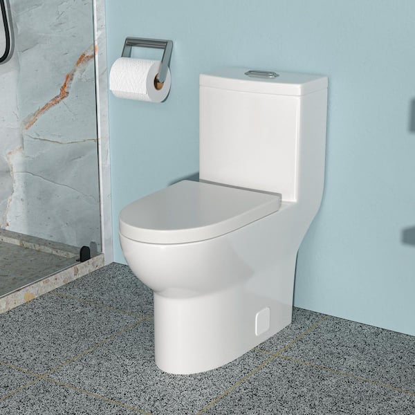 1-piece 1.1/1.6 GPF Dual Flush Elongated Toilet in White Seat Included