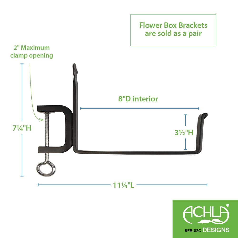 Black Wrought Iron Clamp-On Flower Box Brackets