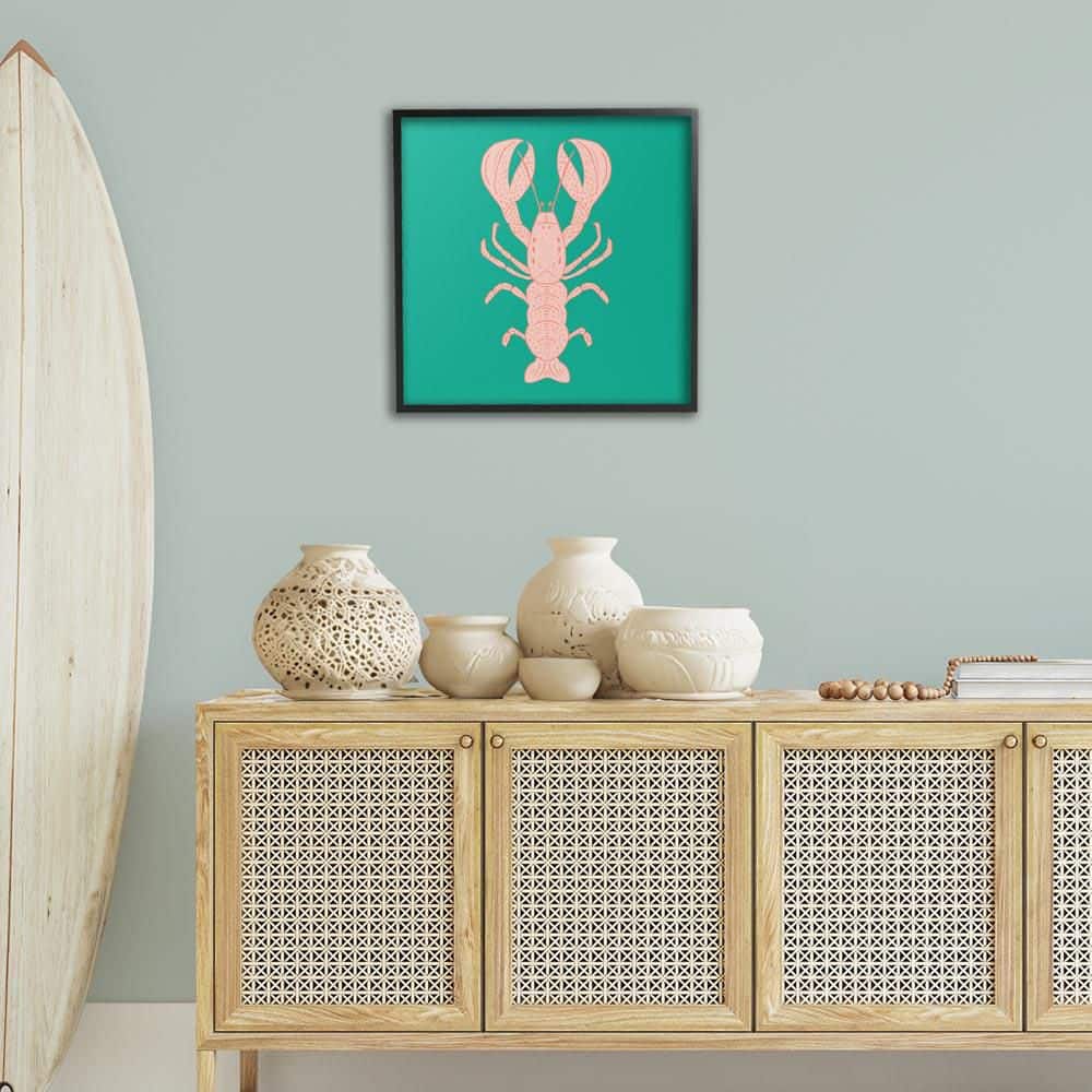 Minimal Pink and Green Lobster by Sazerelli Designs Black Framed Animal Giclee Art Print 24 in. x 24 in. price history on PriceWatchPro