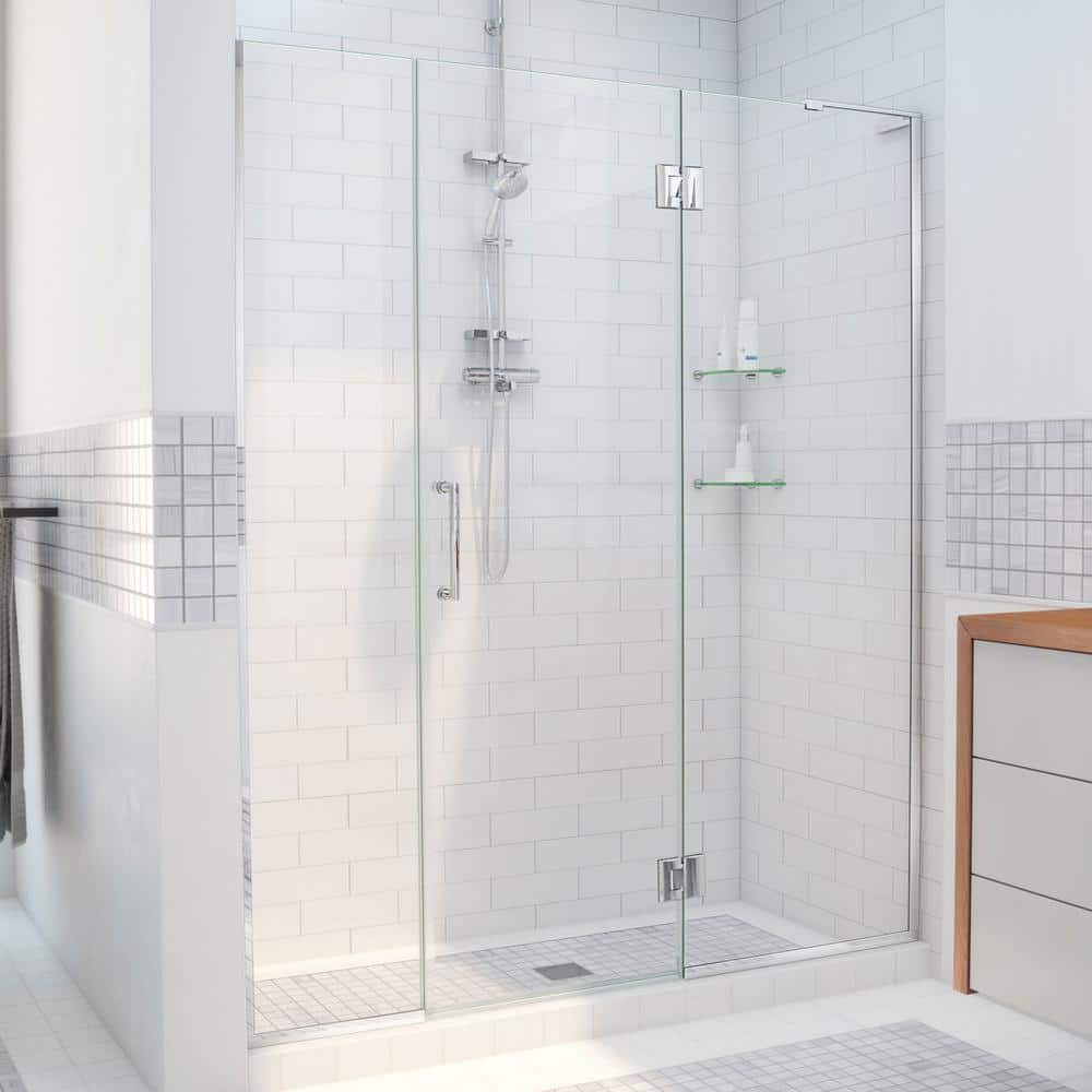 Unidoor-X 69" Frameless Clear Glass Hinged Shower Door with Black Hardware