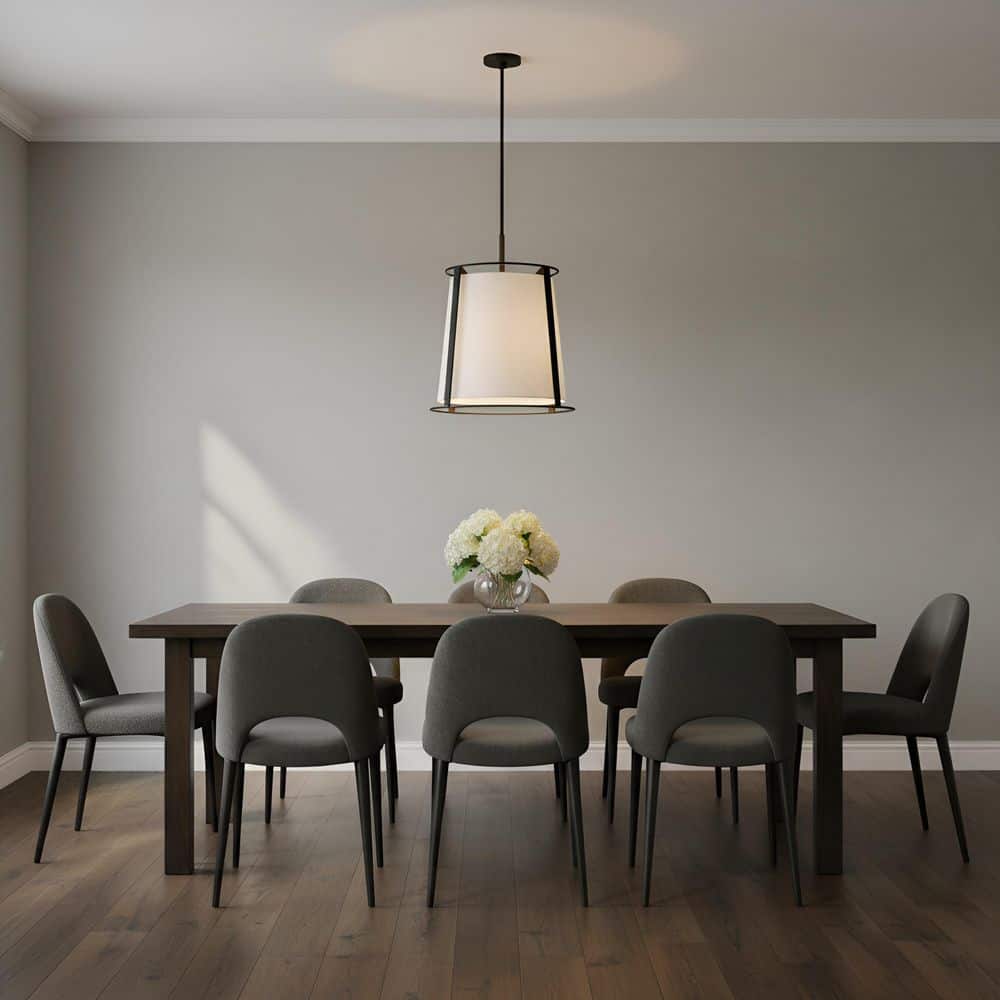 Cortes 18 in. W x 22.625 in. H 2-Light Midnight Black Transitional Pendant Light with White Linen Fabric Shade price history on PriceWatchPro