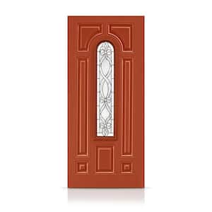 36 in. x 80 in. Reversible Decorative Glass cherry Modern Exterior Fiberglass Front Door Slab Door Slab Only