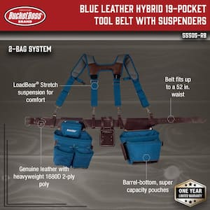 2-Bag Hybrid Suspension Rig Work Tool Belt with Suspenders in Blue