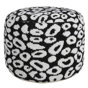 Modern Black / White 18 in. x 18 in. x 14 in. Animal Leopard Print Pouf Ottoman